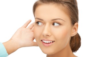 happy woman listening gossip